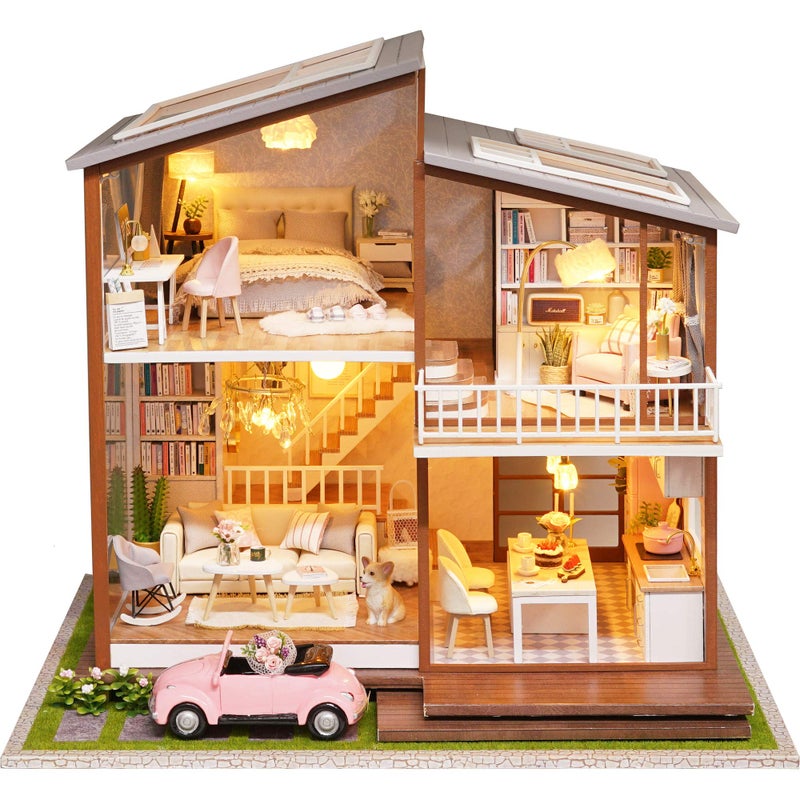 Spilay DIY Dollhouse Miniature with Wooden Furniture,DIY Dollhouse Kit Large Villa Model with LED Light & Music Box,1:24 Scale Creative Room Gift for Adult Teenager - Image 2