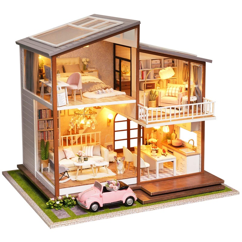 Spilay DIY Dollhouse Miniature with Wooden Furniture,DIY Dollhouse Kit Large Villa Model with LED Light & Music Box,1:24 Scale Creative Room Gift for Adult Teenager - Image 1