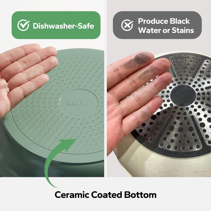 Redchef Ceramic Nonstick Pans and Pots Set, Ceramic Cookware Set with Detachable Handles16Pcs, Induction Dishwasher Oven Safe Kitchen Cooking Set, PFAS PFOA & PTFE Free, Green - Image 4