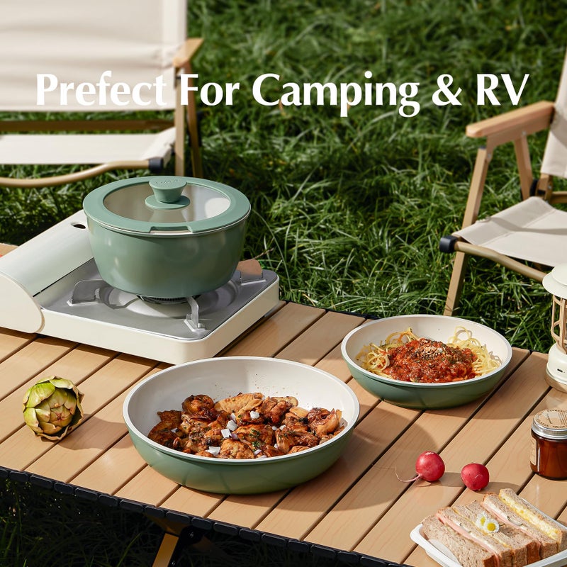 Redchef Ceramic Nonstick Pans and Pots Set, Ceramic Cookware Set with Detachable Handles16Pcs, Induction Dishwasher Oven Safe Kitchen Cooking Set, PFAS PFOA & PTFE Free, Green - Image 2