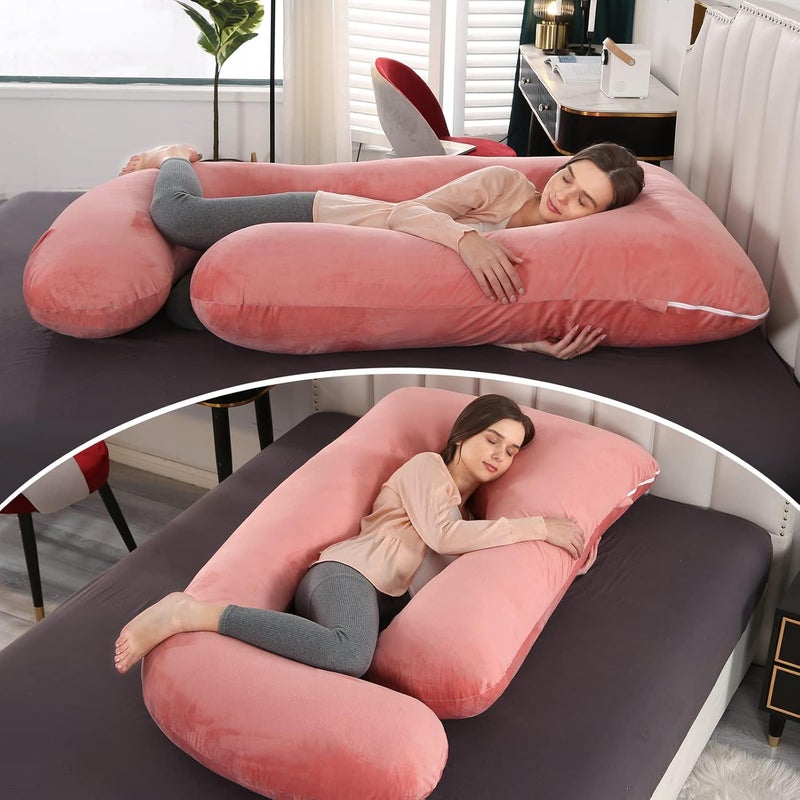 Elover Pregnancy Pillow U-Shaped Full Body Maternity Support Pillow for Pregnant Women with Replaceable and Washable Velvet Cover Size 60" (Velvet, Pink) - Image 3
