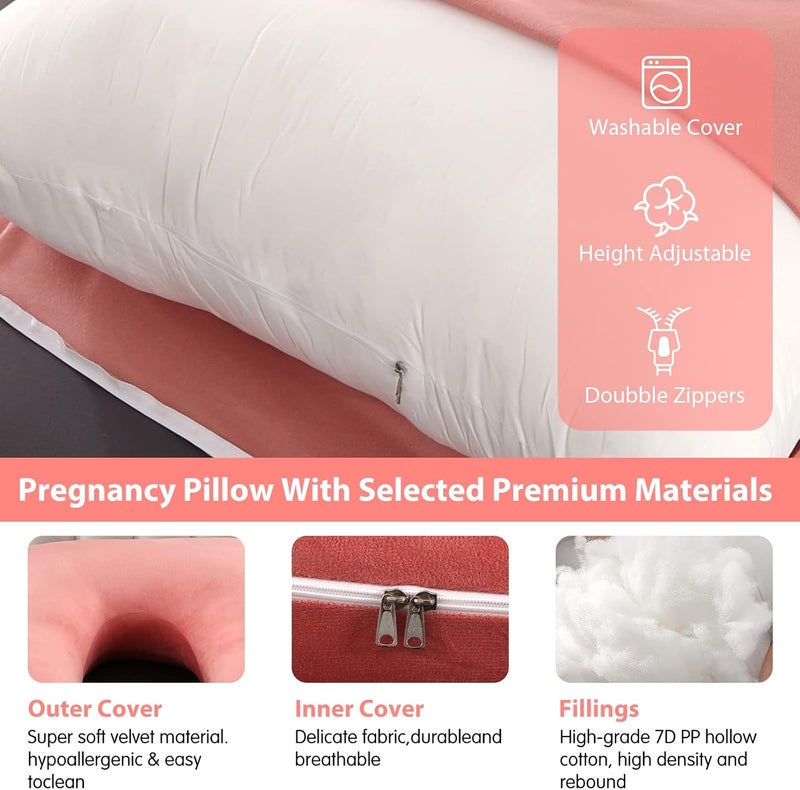 Elover Pregnancy Pillow U-Shaped Full Body Maternity Support Pillow for Pregnant Women with Replaceable and Washable Velvet Cover Size 60" (Velvet, Pink) - Image 4