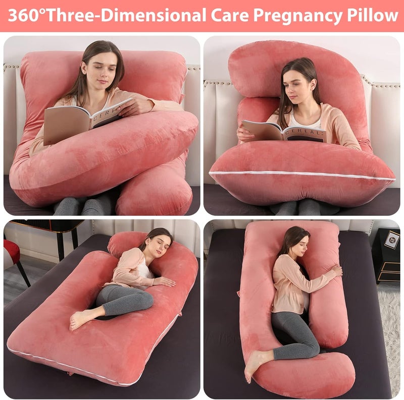 Elover Pregnancy Pillow U-Shaped Full Body Maternity Support Pillow for Pregnant Women with Replaceable and Washable Velvet Cover Size 60" (Velvet, Pink) - Image 2