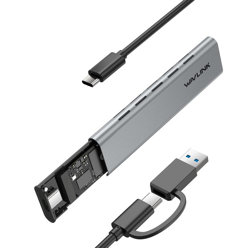 WAVLINK Aluminum M.2 NVMe and SATA SSD Enclosure, USB 3.1 Gen 2(10Gbps) to NVMe PCI-E and SATA SSD Case, Supports UASP Trim for M-Key/B+M Key SSDs 2230/2242/2260/2280 (Up to 8TB) - Image 1