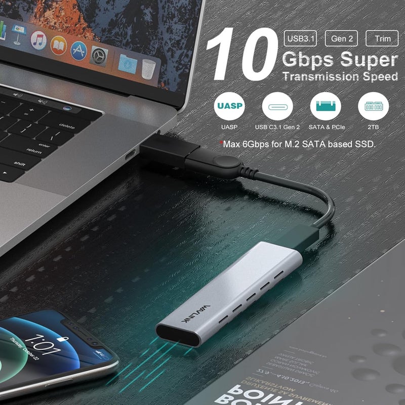 WAVLINK Aluminum M.2 NVMe and SATA SSD Enclosure, USB 3.1 Gen 2(10Gbps) to NVMe PCI-E and SATA SSD Case, Supports UASP Trim for M-Key/B+M Key SSDs 2230/2242/2260/2280 (Up to 8TB) - Image 3