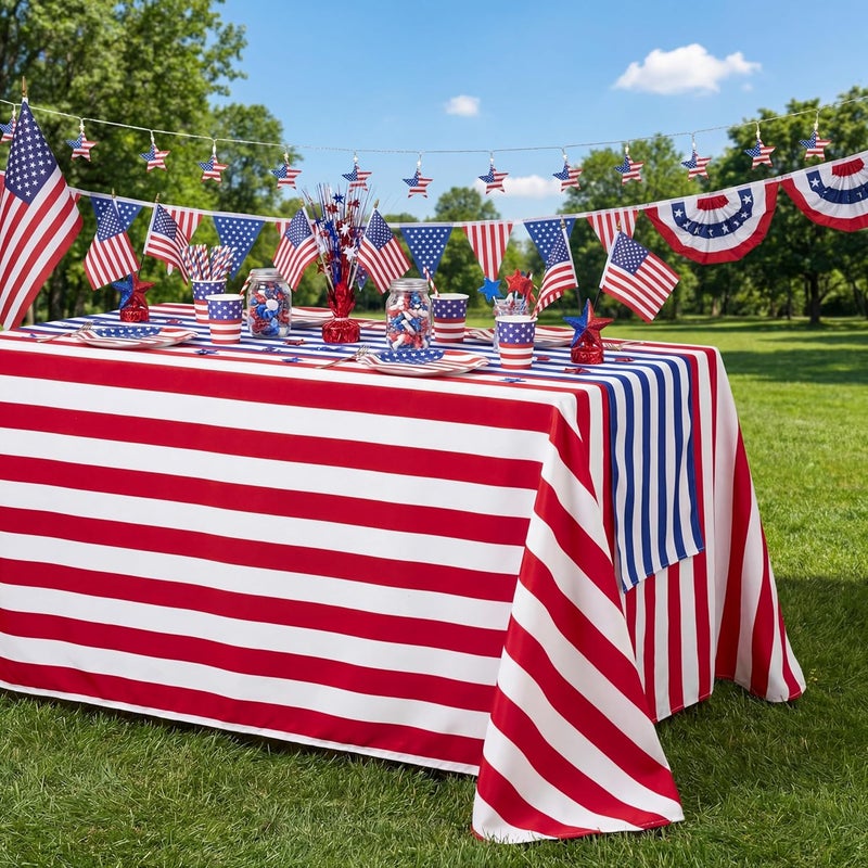 SoarDream Red and White Stripe Rectangle Tablecloth: 57×120 Inch Table Cover - Summer Picnic Outdoor Themed Party Kitchen Table Decoration - Image 4