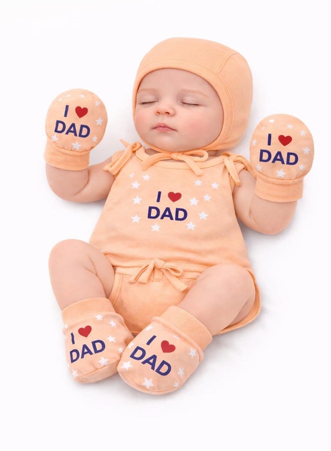 CUTEABLY طقم ملابس أطفال حديثي الولادة لطيف للغاية، يتضمن قبعة وقفازات وجوارب وحفاضات، مصنوع من قطن ناعم ومسامي، مناسب للجنسين، من عمر 0 إلى 3 أشهر (برتقالي) - Image 1