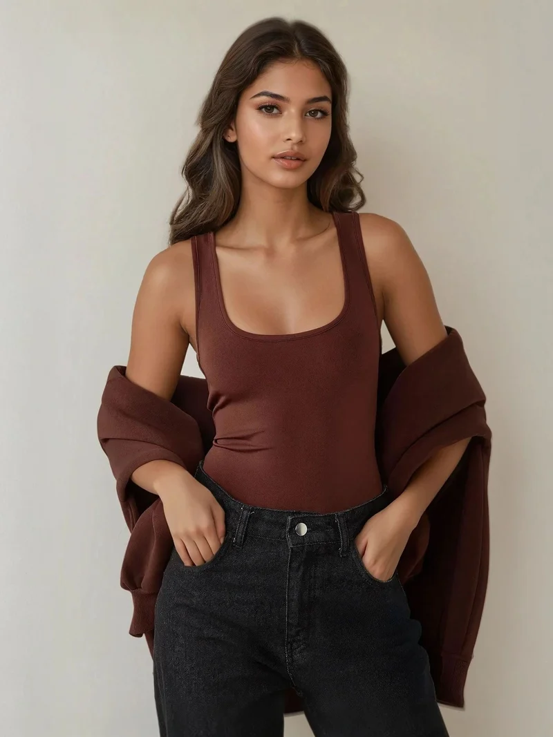 HICCUP Slim Fit Square Collar Textured Top