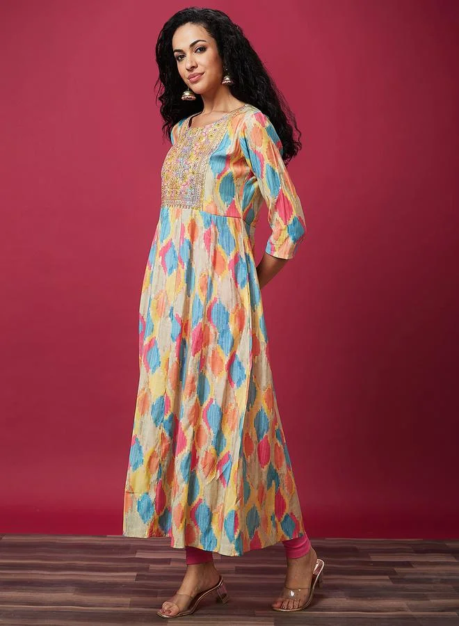 globus Embroidered Printed Round Neck Anarkali Kurta by Styli