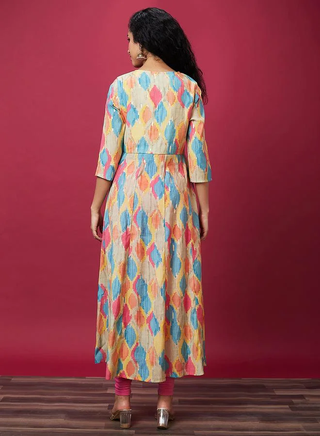 globus Embroidered Printed Round Neck Anarkali Kurta by Styli