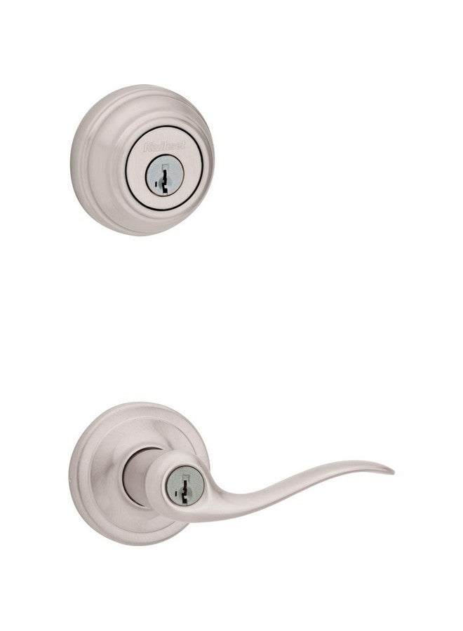 Kwikset 991 Tustin Entry Lever and Single Cylinder Deadbolt Combo Pack featuring SmartKey in Satin Nickel, Model Number: 99910-040 - Image 1