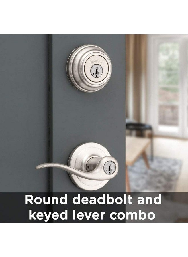 Kwikset 991 Tustin Entry Lever and Single Cylinder Deadbolt Combo Pack featuring SmartKey in Satin Nickel, Model Number: 99910-040 - Image 4