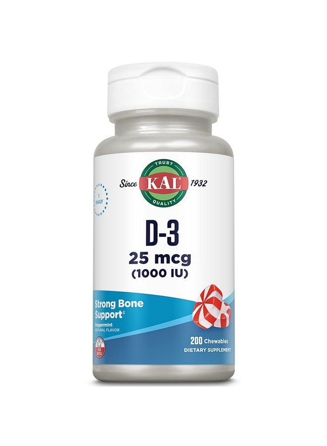 KAL Vitamin D-3 1000 IU Chewable | Peppermint Flavor | Healthy Immune Function & Bone Support | 200 Chews, 200 Serv - Image 1