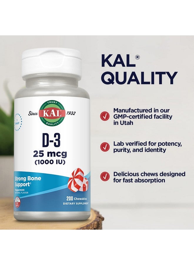 KAL Vitamin D-3 1000 IU Chewable | Peppermint Flavor | Healthy Immune Function & Bone Support | 200 Chews, 200 Serv - Image 5