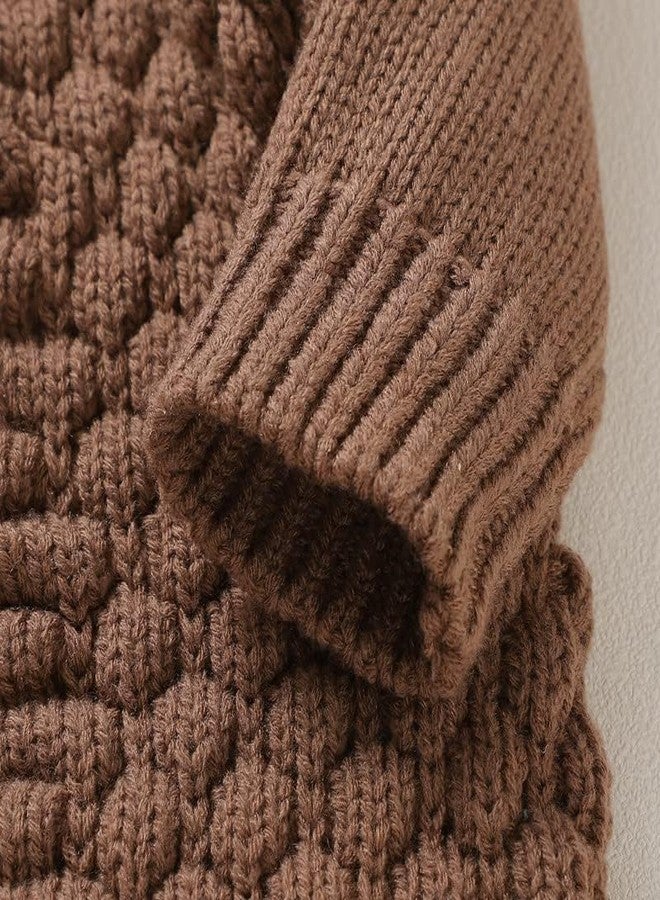 LAWKUL Baby Outfit Knitted Newborn Infant Romper Long Sleeve Sweater Clothes With Warm Hat Set Jumpsuit Toddler Boy Girls 0-3M Brown - Image 4