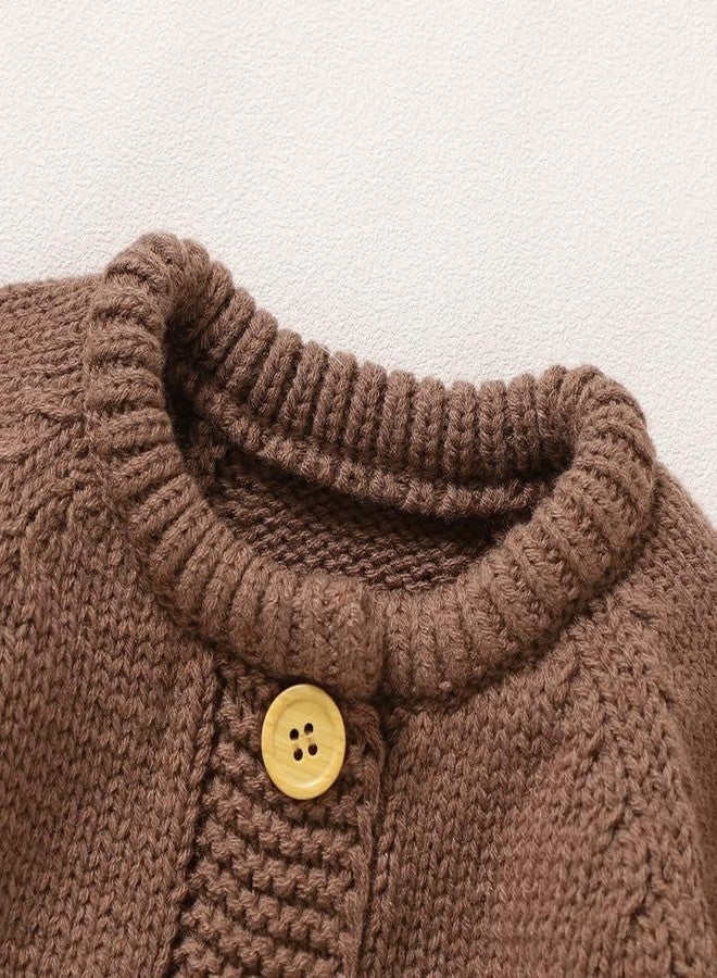 LAWKUL Baby Outfit Knitted Newborn Infant Romper Long Sleeve Sweater Clothes With Warm Hat Set Jumpsuit Toddler Boy Girls 0-3M Brown - Image 5