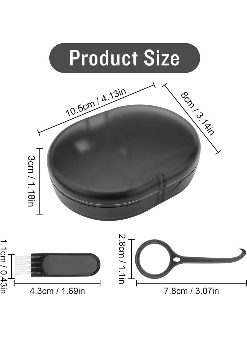 Portable Denture & Retainer Storage Case with Cleaner Brush, Black - Image 2