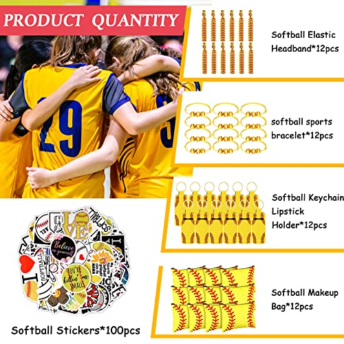 LEIFIDE 148 Pcs Softball Gift Softball Party Favors Makeup Bag Bracelet Keychain Stickers Hair Ties for Sport Birthday Decoration Party Supplies - Image 2