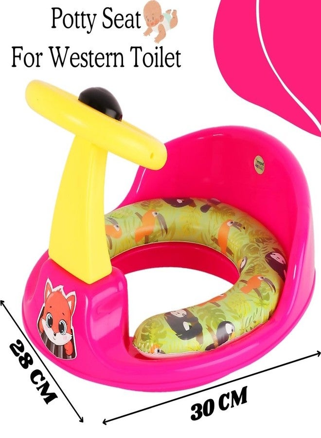 Zerya Ferrari Soft Kids Toilet Trainer Baby Potty Seat With Ferrari Handle And Back Support Toilet Seat For Girls & Boys (Pink) - Image 5