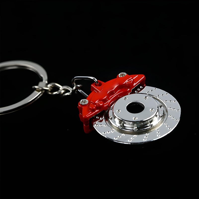 JNNJ Disc Brake Key Ring - Creative 3D Car Parts Key Holder in Red - Image 3