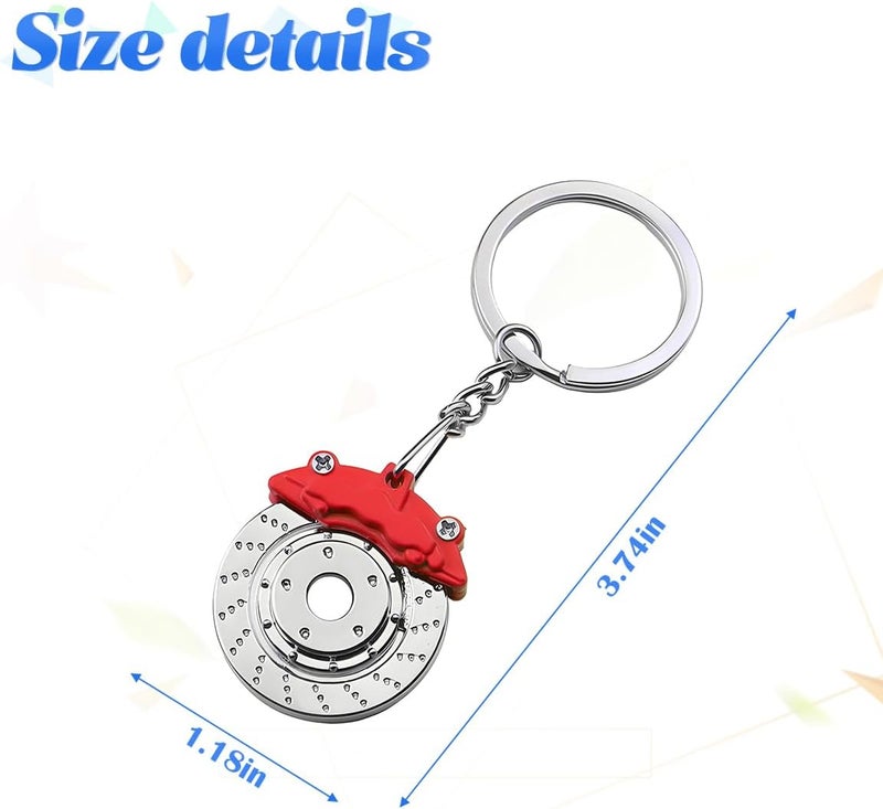 JNNJ Disc Brake Key Ring - Creative 3D Car Parts Key Holder in Red - Image 2