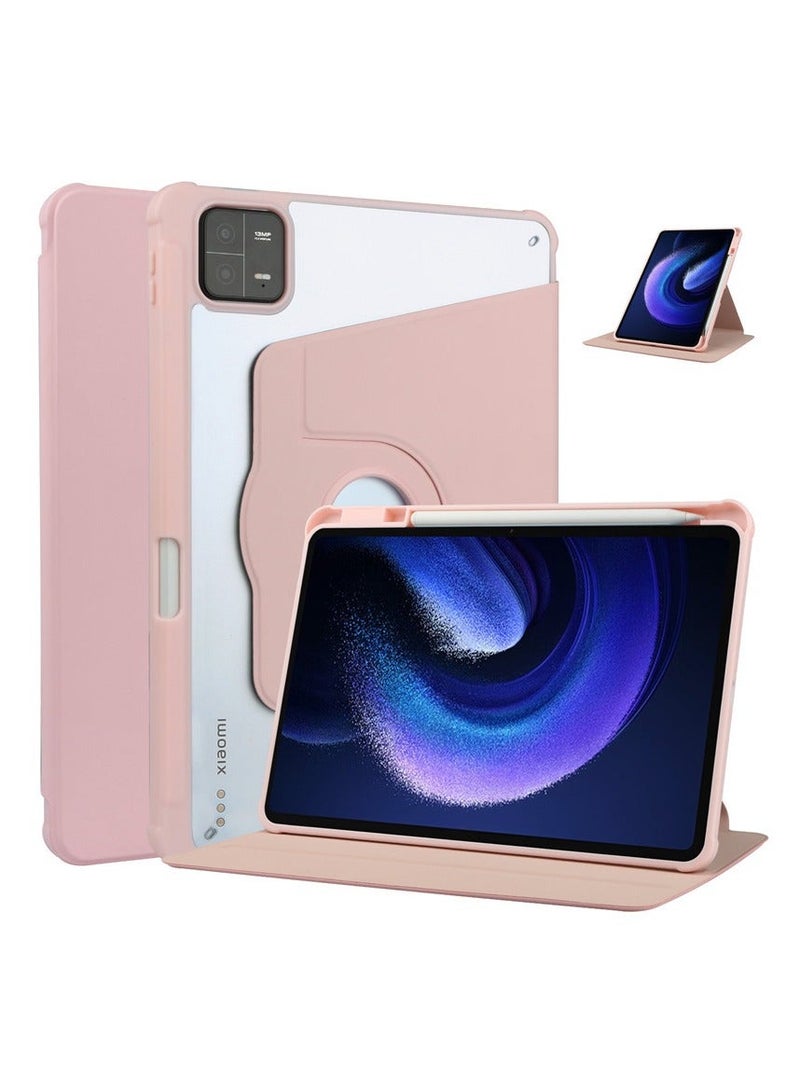 يوارب كينج متوافق مع الغلاف الدوار Xiaomi Pad 7 / Pad 7 Pro / Xiaomi Pad 8 / Pad 8 Pro ، غطاء الدوران 360 درجة ، زوايا عرض متعددة مع غطاء مفتوح مع قلم رصاص وردي - Image 2