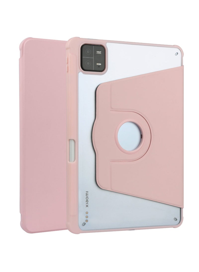 يوارب كينج متوافق مع الغلاف الدوار Xiaomi Pad 7 / Pad 7 Pro / Xiaomi Pad 8 / Pad 8 Pro ، غطاء الدوران 360 درجة ، زوايا عرض متعددة مع غطاء مفتوح مع قلم رصاص وردي - Image 1