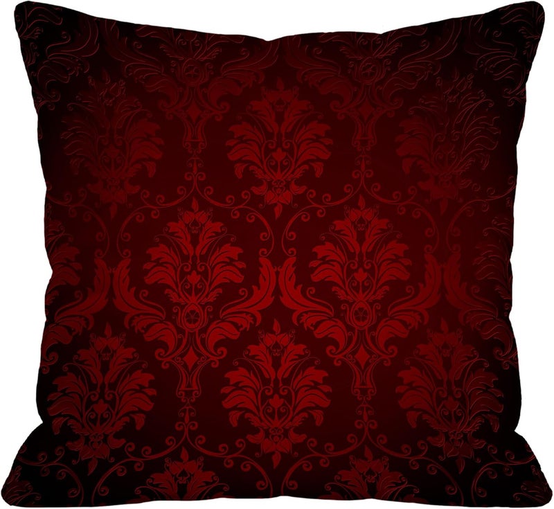 Identiy Vintage Damask Floral Throw Pillow Cover 18x18 Inch Pack of 1, Dark Red Flowers Decorative Pillow Case, Lumar Cushion Pillow Cover for Home Sofa Couch Indoor Outdoor - Image 1