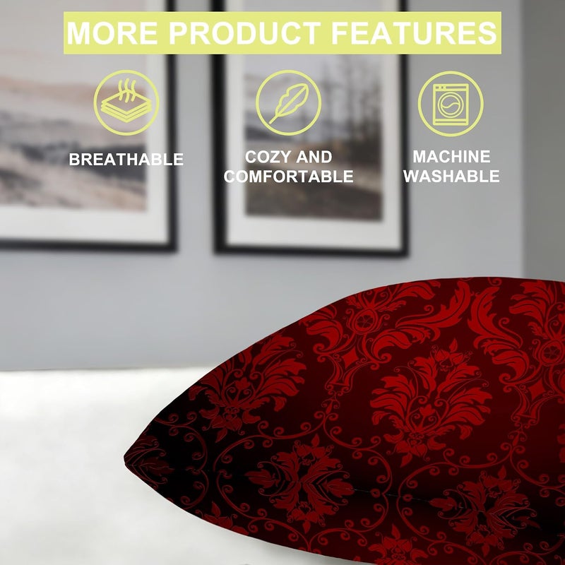 Identiy Vintage Damask Floral Throw Pillow Cover 18x18 Inch Pack of 1, Dark Red Flowers Decorative Pillow Case, Lumar Cushion Pillow Cover for Home Sofa Couch Indoor Outdoor - Image 4