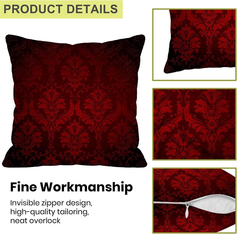 Identiy Vintage Damask Floral Throw Pillow Cover 18x18 Inch Pack of 1, Dark Red Flowers Decorative Pillow Case, Lumar Cushion Pillow Cover for Home Sofa Couch Indoor Outdoor - Image 3