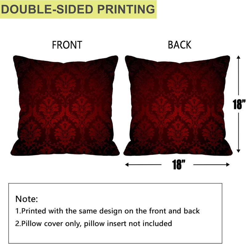 Identiy Vintage Damask Floral Throw Pillow Cover 18x18 Inch Pack of 1, Dark Red Flowers Decorative Pillow Case, Lumar Cushion Pillow Cover for Home Sofa Couch Indoor Outdoor - Image 2