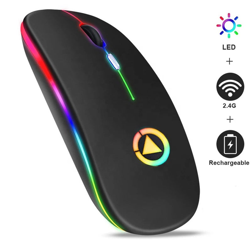 Y&D Mini Ultra-Thin Silent Click LED Wireless Mouse, 2.4GHz Rechargeable Gaming Mouse for Laptop Computer - Image 1