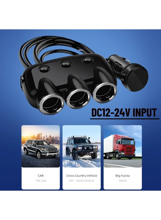 Earlodom Car Charger 3 Sockets Dual USB Ports Car Splitter Adapter with Switches - Image 4
