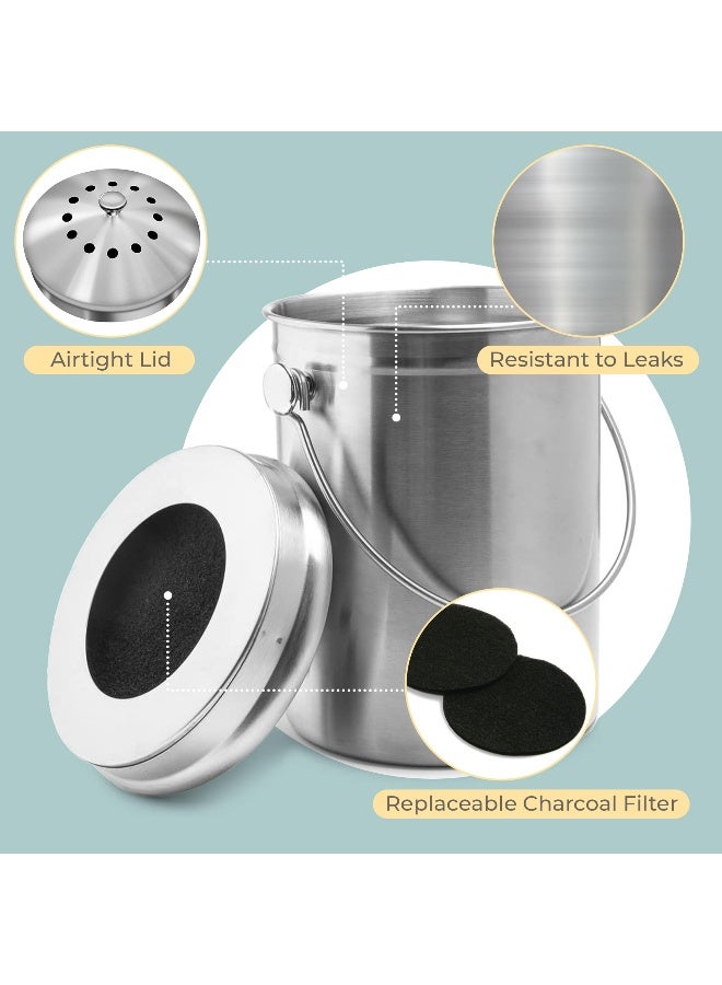 EPICA Countertop Compost Bin Kitchen | 1.3 Gallon | Odorless Composting Bin with Carbon Filters | Indoor Compost Bin with Lid | Stainless Steel Kitchen Composter for Food Scraps & Waste Recycling - Image 3