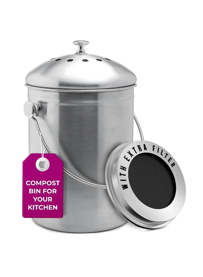EPICA Countertop Compost Bin Kitchen | 1.3 Gallon | Odorless Composting Bin with Carbon Filters | Indoor Compost Bin with Lid | Stainless Steel Kitchen Composter for Food Scraps & Waste Recycling - Image 1
