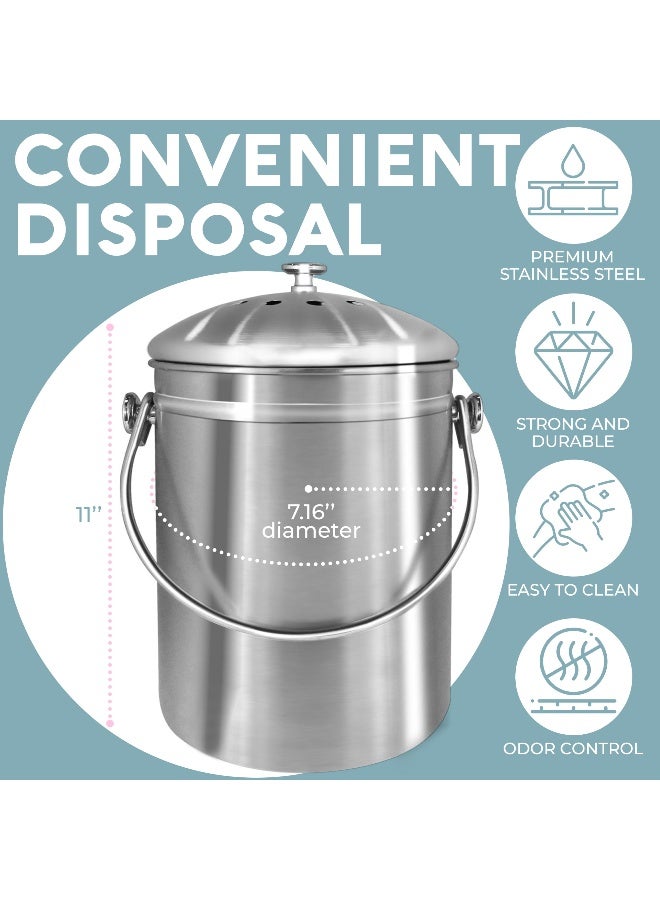 EPICA Countertop Compost Bin Kitchen | 1.3 Gallon | Odorless Composting Bin with Carbon Filters | Indoor Compost Bin with Lid | Stainless Steel Kitchen Composter for Food Scraps & Waste Recycling - Image 2
