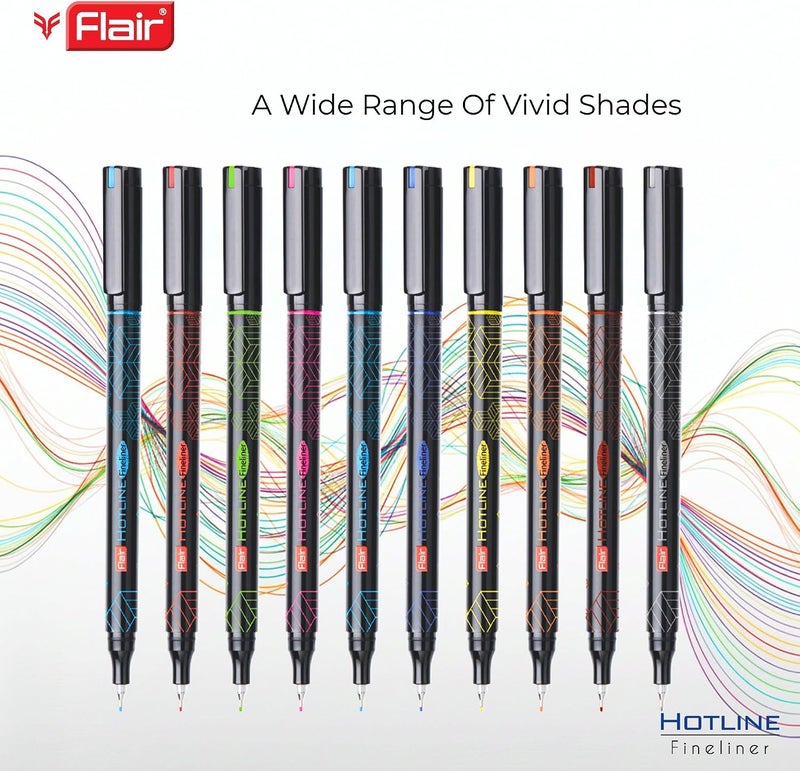 FLAIR Hotline 0.7 to 1 mm Metal Tip Fineliner Pen Blister Pack | Light Weight Body With Comfortable Grip | Ideal For Mandala, Sketching, Doodling, Journal & Outline| Multicolor Ink, Pack of 10 Pens - Image 2