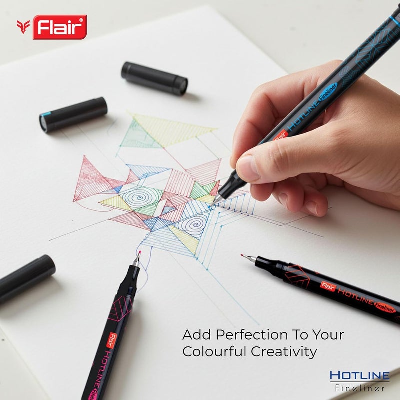 FLAIR Hotline 0.7 to 1 mm Metal Tip Fineliner Pen Blister Pack | Light Weight Body With Comfortable Grip | Ideal For Mandala, Sketching, Doodling, Journal & Outline| Multicolor Ink, Pack of 10 Pens - Image 4