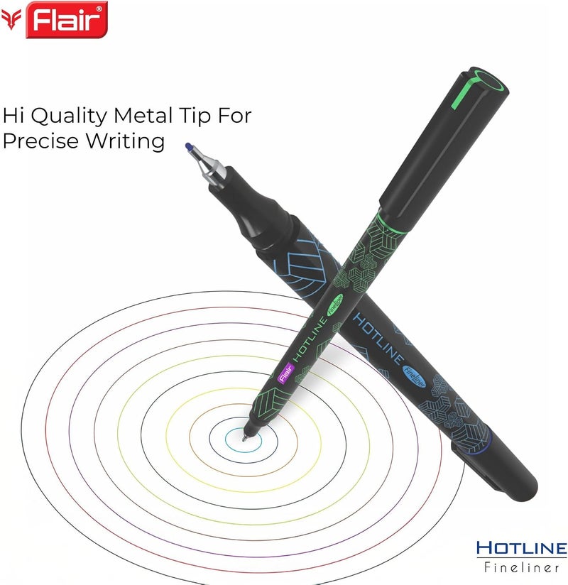 FLAIR Hotline 0.7 to 1 mm Metal Tip Fineliner Pen Blister Pack | Light Weight Body With Comfortable Grip | Ideal For Mandala, Sketching, Doodling, Journal & Outline| Multicolor Ink, Pack of 10 Pens - Image 3