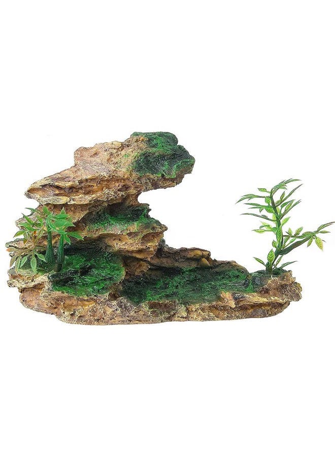 IBWell Aquarium Ornament Rock Cave Landscape Artificial Mountain View Stone with Moss Tree Fish Tank Decoration (#Hill A) - Image 1