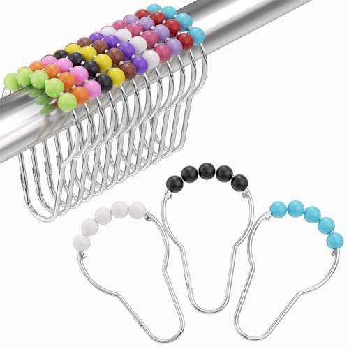 Amazer Shower Curtain Hooks Decorative Shower Curtain Hooks Colorful Shower Curtain Hooks Rustproof Stainless Steel Shower Hooks for Bathroom Shower CurtainSet of 12