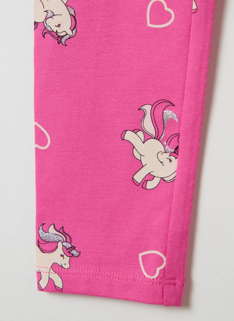 Ovs Stretch Cotton Leggings With Glitter Print
