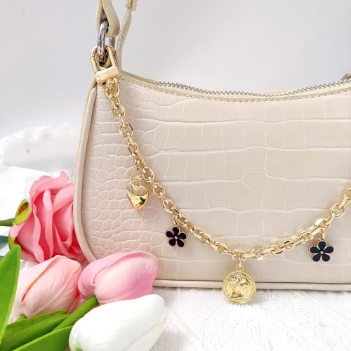 Nalefow Purse Extender Chain Pearl Cherry Purse Chian Strap Replacement Short Chain Straps, Metal Flower Heart Purse Strap Extender - Image 5
