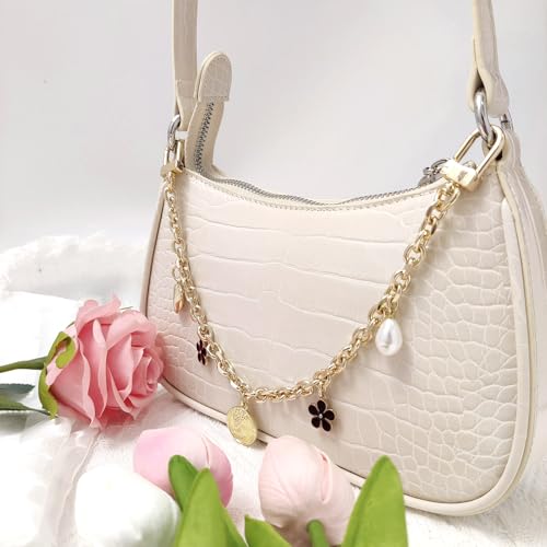Nalefow Purse Extender Chain Pearl Cherry Purse Chian Strap Replacement Short Chain Straps, Metal Flower Heart Purse Strap Extender - Image 4