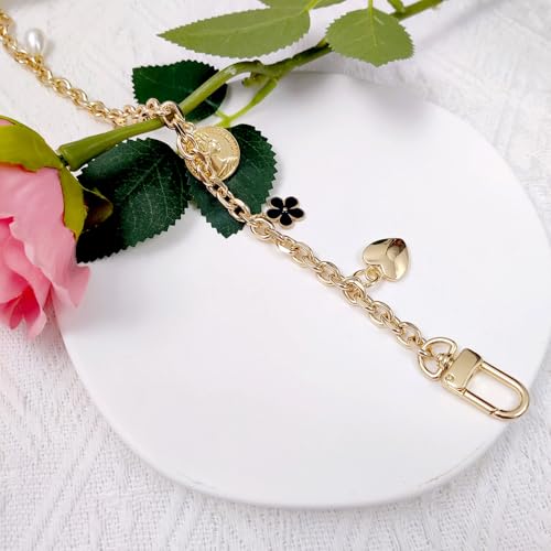 Nalefow Purse Extender Chain Pearl Cherry Purse Chian Strap Replacement Short Chain Straps, Metal Flower Heart Purse Strap Extender - Image 3