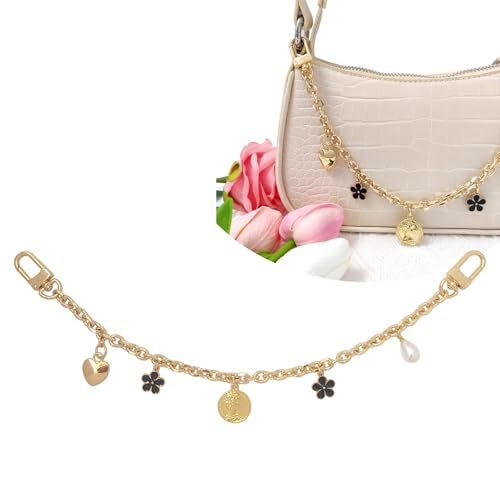Nalefow Purse Extender Chain Pearl Cherry Purse Chian Strap Replacement Short Chain Straps, Metal Flower Heart Purse Strap Extender - Image 1