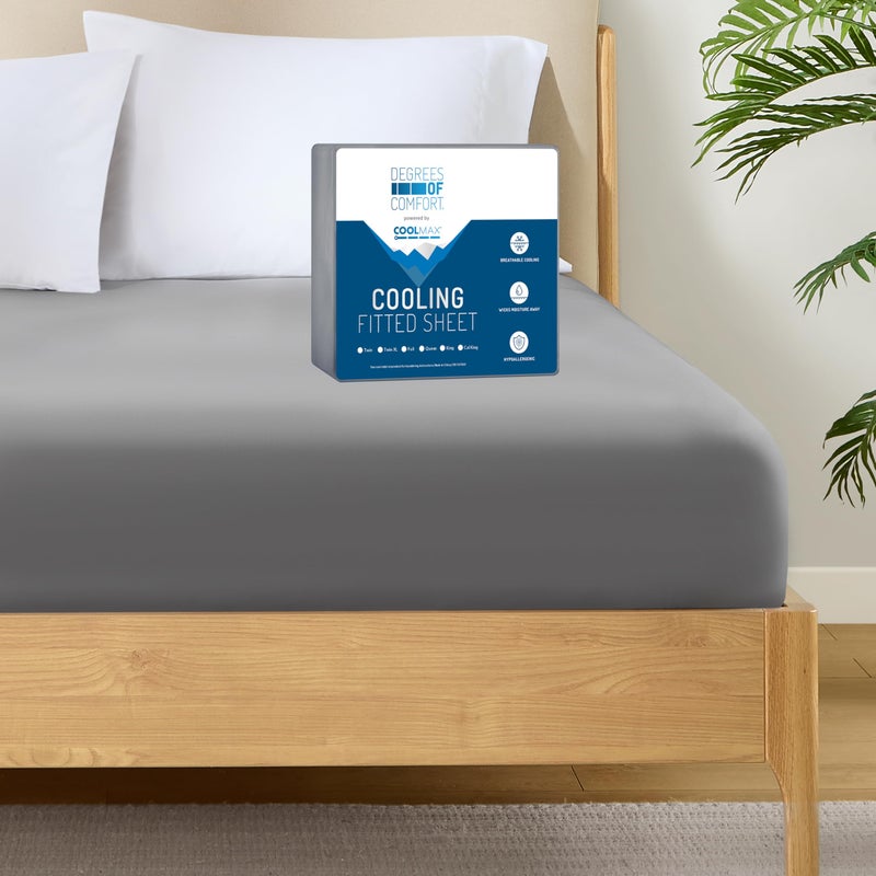 Degrees of Comfort Degrees of Comfort Coolmax Cooling Fitted Sheet Only  Queen Size Bed Soft Sheets for Hot Sleepers  up to 15"" Deep Pocket  All Around Elastic  Wrinkle Free  Fade Stain Resistant  Grey 1PC  - Image 1