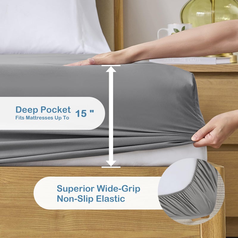 Degrees of Comfort Degrees of Comfort Coolmax Cooling Fitted Sheet Only  Queen Size Bed Soft Sheets for Hot Sleepers  up to 15"" Deep Pocket  All Around Elastic  Wrinkle Free  Fade Stain Resistant  Grey 1PC  - Image 3