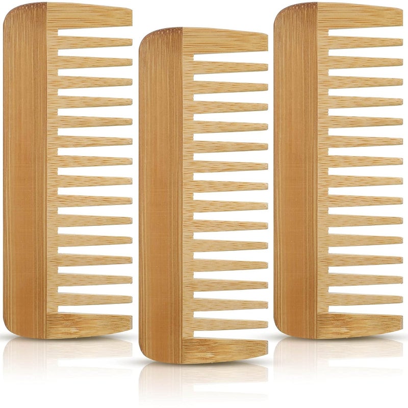 Patelai 3 Pcs Wide Tooth Wooden Comb Wood Hair Combs Antistatic No Handle Styling Shampoo Comb for Curly Wavy Long Hair