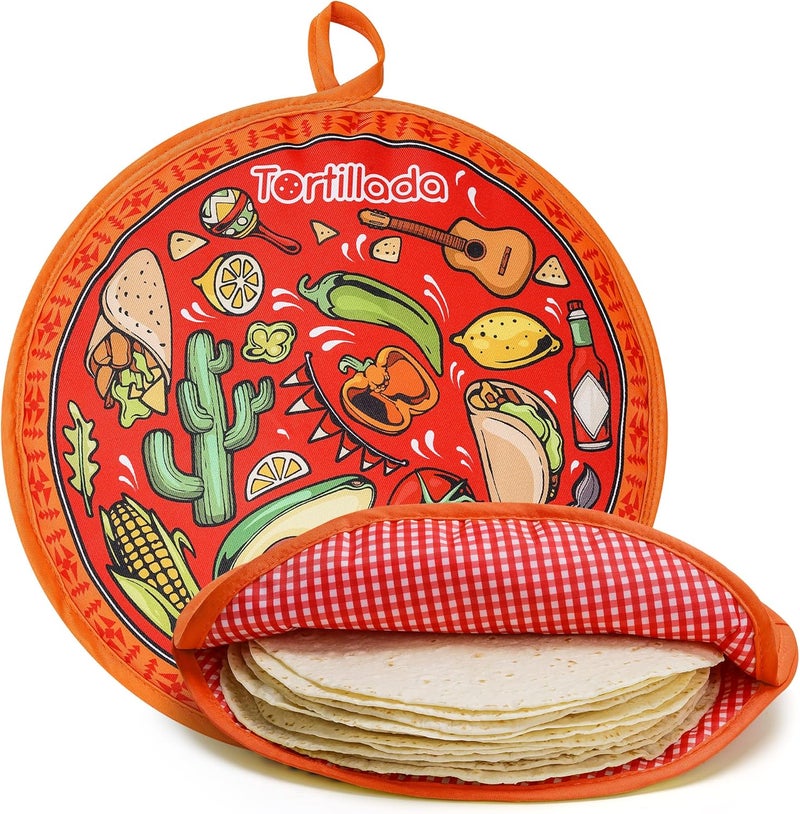 - 30 cm Tortilla Warmer/Heat Container microwaveable made of cotton/polyester (Red) - Image 1